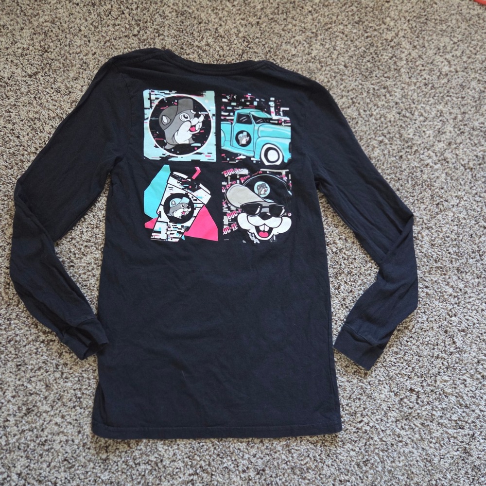 Buc-ee's Mens Long Sleeve Glitch Graphic T-Shirt Black Small Vaporwave Texas Tee - Picture 7 of 7